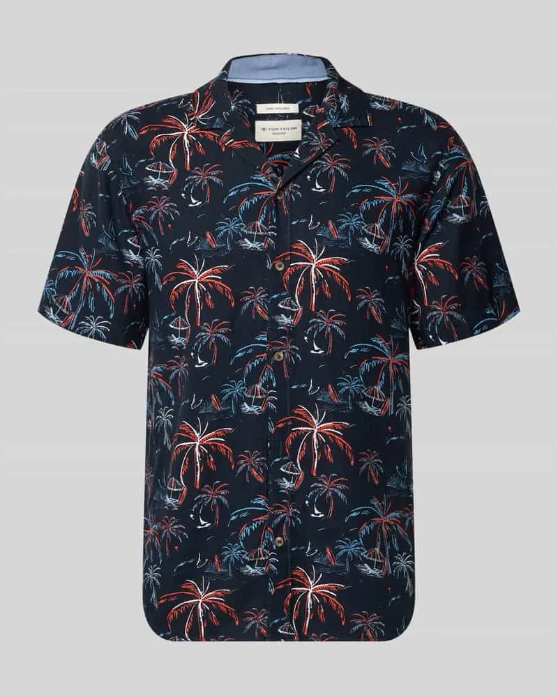 Tom Tailor Regular Fit Freizeithemd aus Viskose-Leinen-Mix Dunkelblau