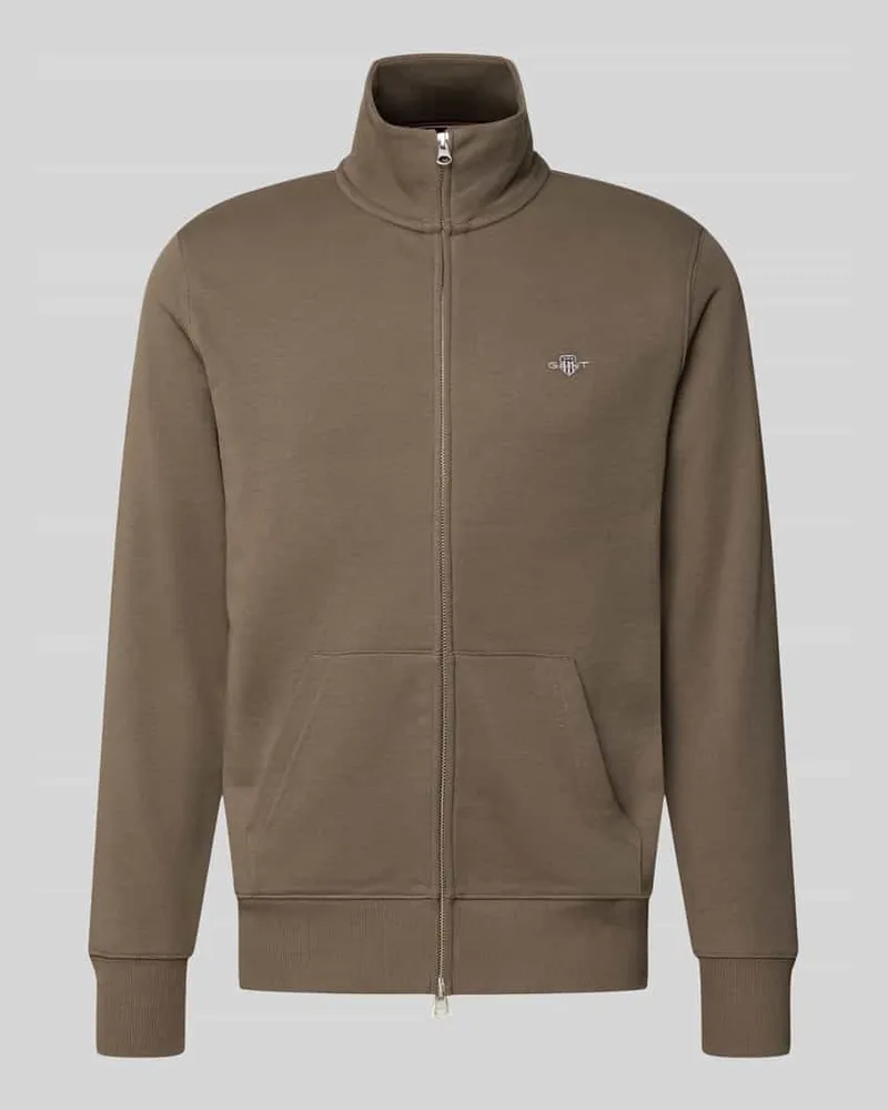 Gant Regular Fit Sweatjacke aus Baumwoll-Mix Taupe
