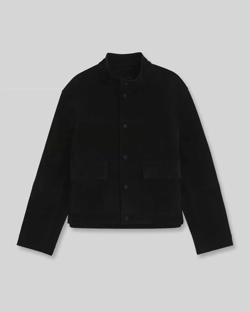 HUGO BOSS Kunstlederjacke in Velours-Optik mit aufgesetzten Taschen Black