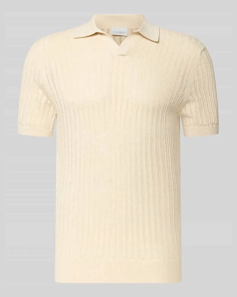 Profuomo Slim Fit Poloshirt mit V-Ausschnitt Offwhite