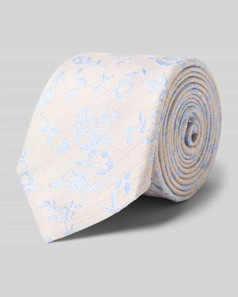 Olymp Krawatte aus Seiden-Mix mit floralem Allover-Stitching Bleu