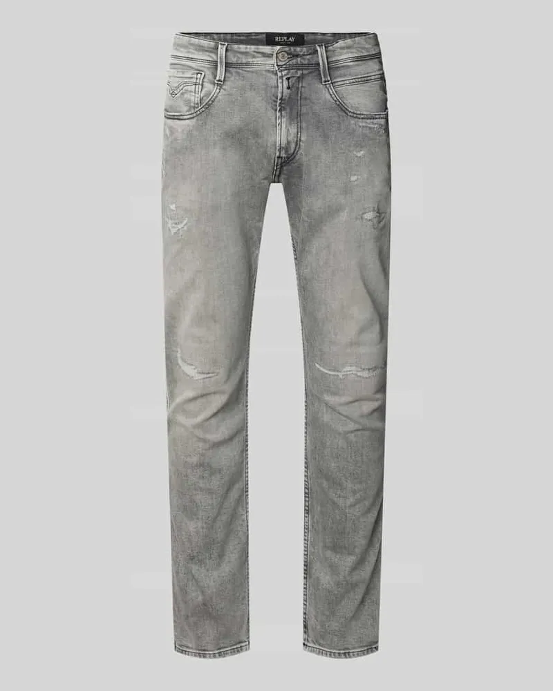 Replay Slim Fit Jeans im Used-Look Modell 'Anbass Hellgrau