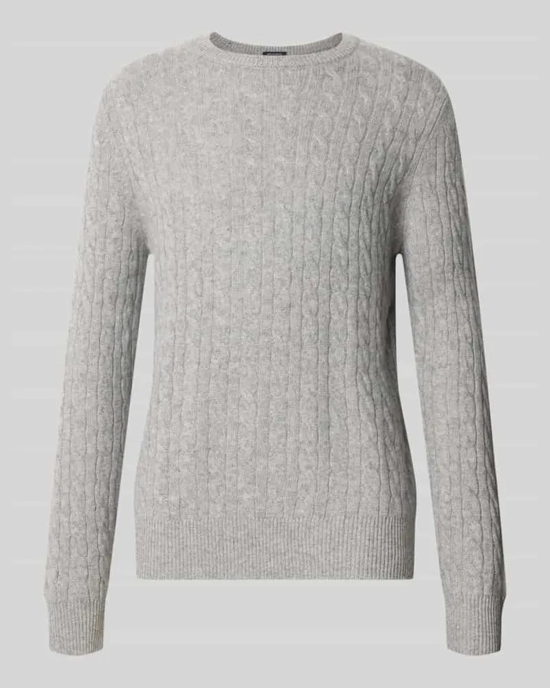 Christian Berg Slim Fit Strickpullover aus reinem Kaschmir mit Zopfmuster Mittelgrau