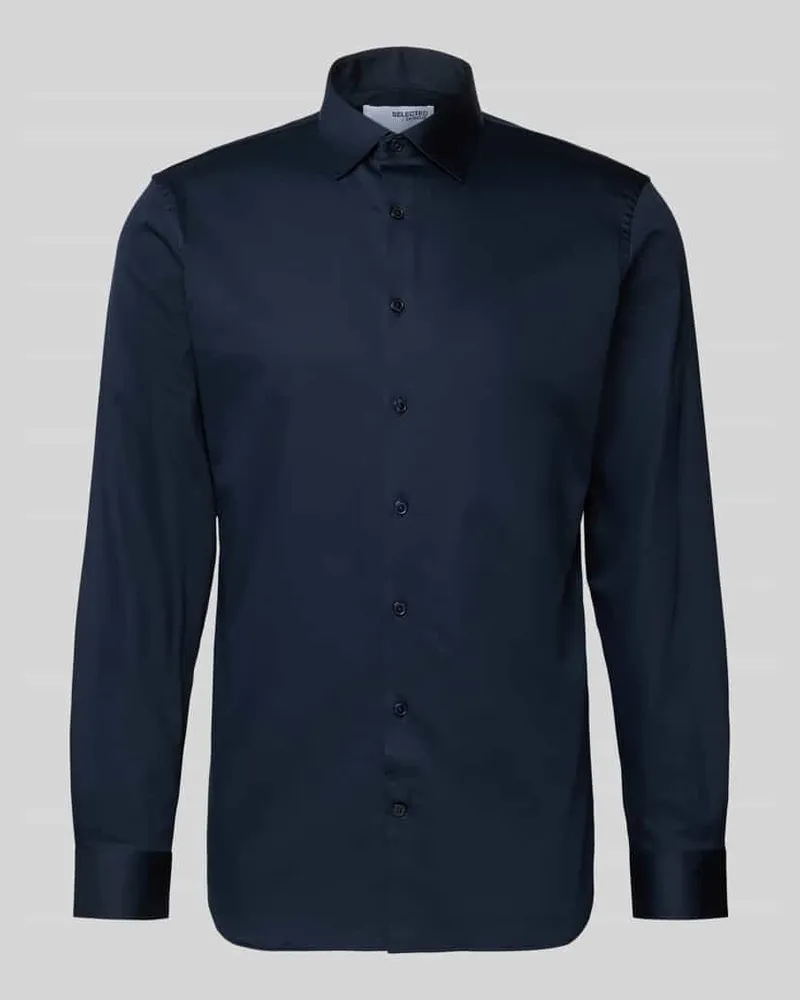Selected Homme Slim Fit Businesshemd aus Baumwoll-Mix Modell 'FILIP Dunkelblau
