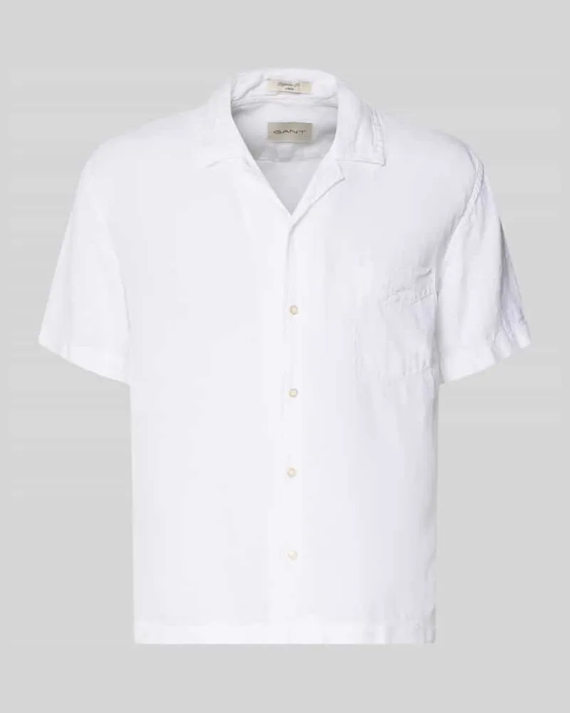 Gant Regular Fit Leinenhemd mit Brusttasche und Label-Stitching Offwhite