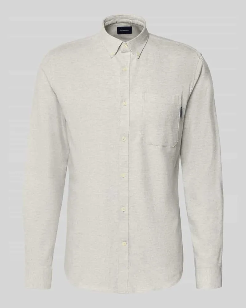 Lindbergh Slim Fit Freizeithemd mit Brusttasche Modell 'Brushed Hellgrau