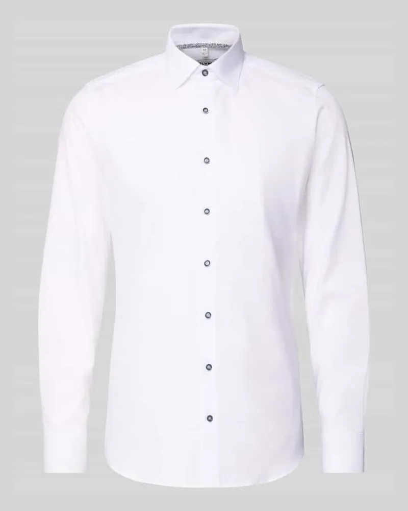Olymp Slim Fit Businesshemd aus Baumwoll-Mix mit Kentkragen Weiss