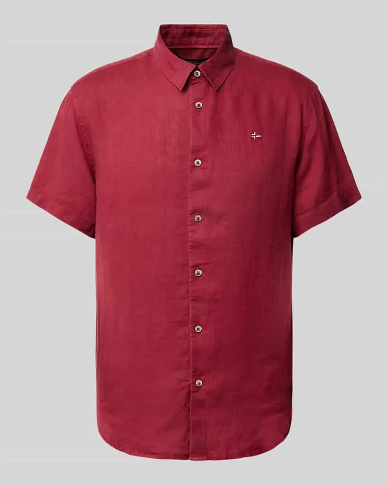 Napapijri Regular Fit Freizeithemd aus reinem Leinen Bordeaux