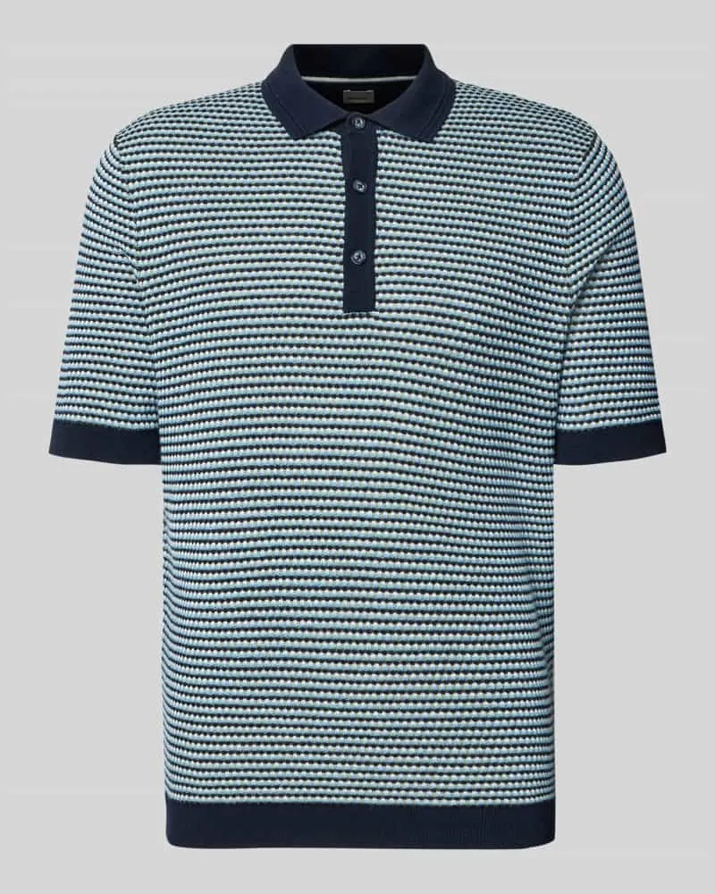 Brax Slim Fit Poloshirt in Strick-Optik mit Leinen-Anteil Marine