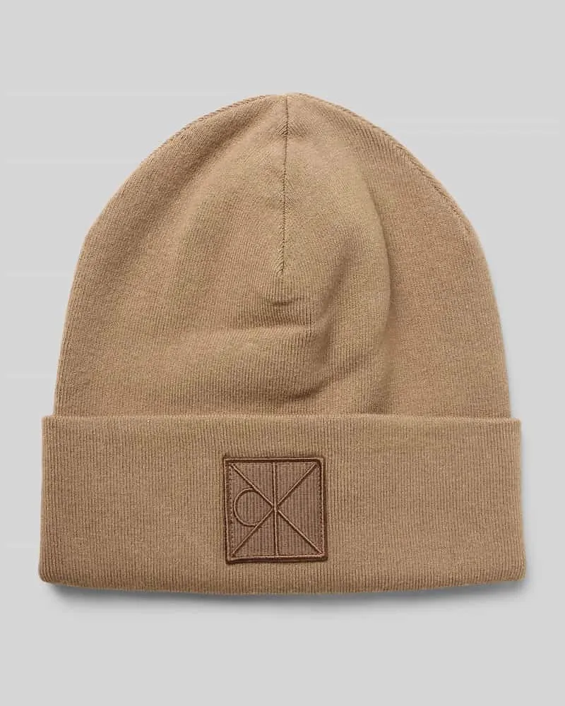 Calvin Klein Mütze aus Viskose-Mix mit Logo-Patch Modell 'Bea Taupe