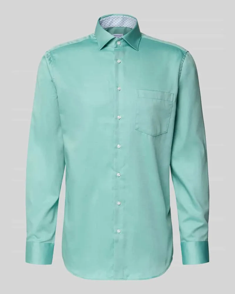 Seidensticker Regular Fit Businesshemd aus Baumwolle mit Kentkragen Hellgruen