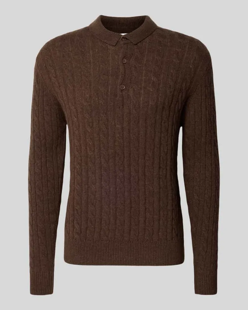 Lindbergh Strickpullover aus Leinen-Mix mit Polokragen Dunkelbraun