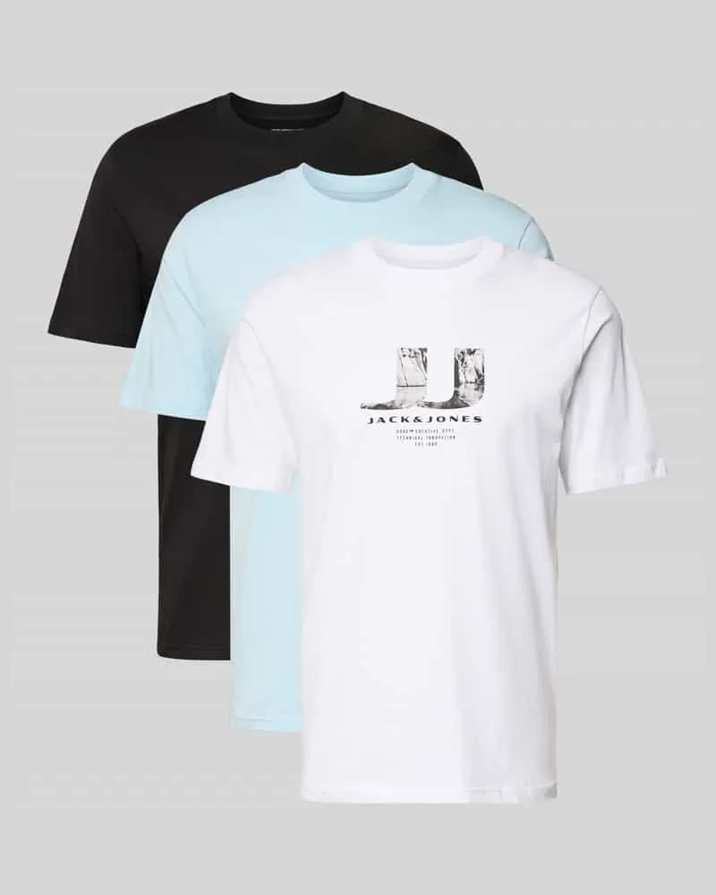 Jack & Jones T-Shirt im 3er-Pack mit Statement-Print Modell 'DUST Weiss