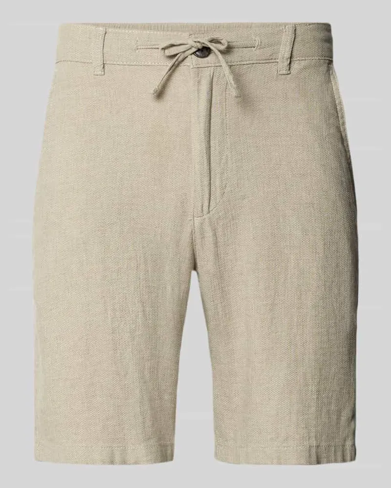 Selected Homme Regular Fit Chinoshorts aus Baumwoll-Leinen-Mix Modell 'BRODY Oliv