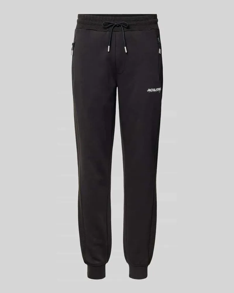 Jack & Jones Slim Fit Sweatpants mit Logo-Print Modell 'Gordon Black