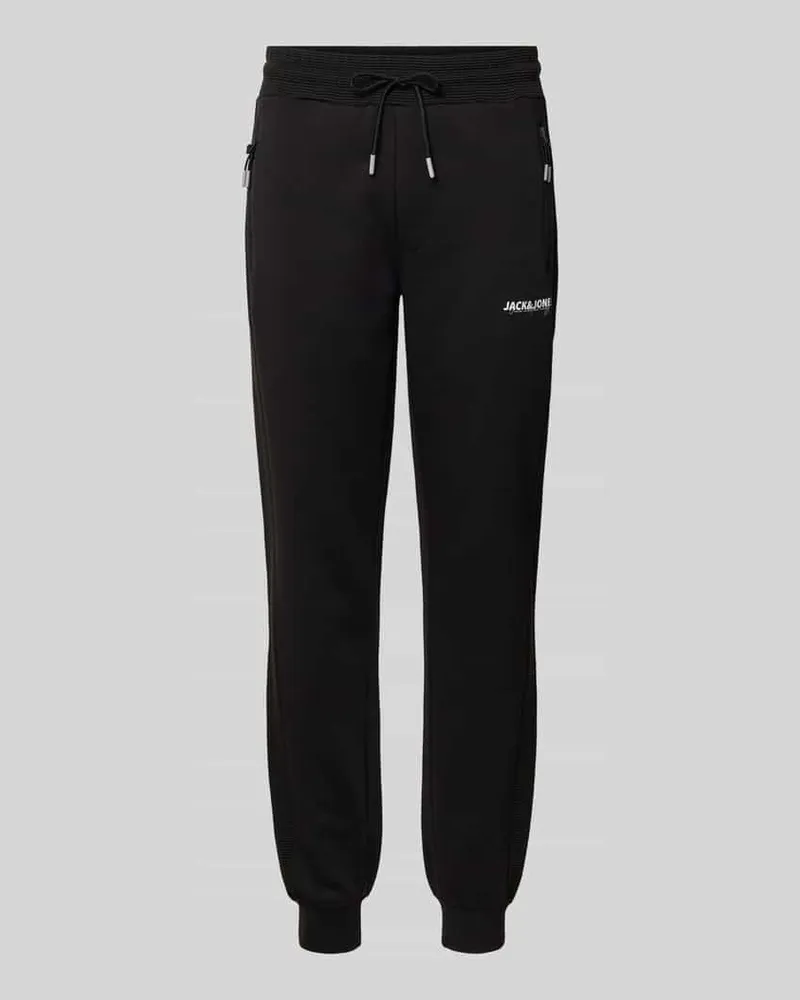 Jack & Jones Slim Fit Sweatpants mit Logo-Print Modell 'Gordon Black