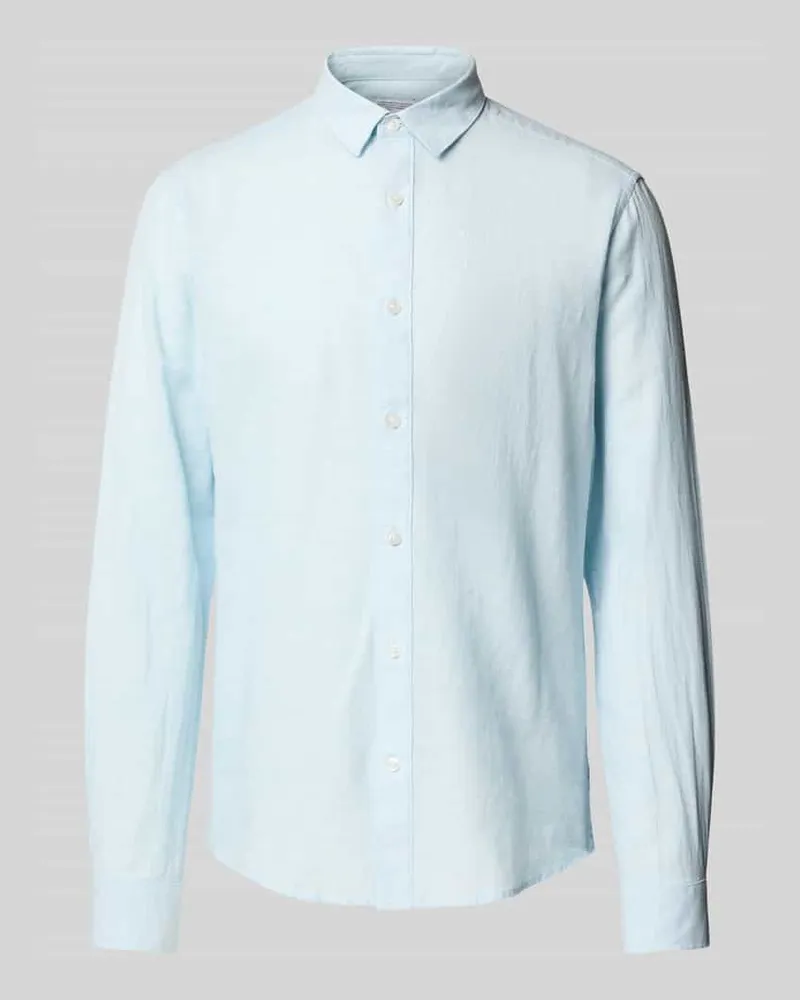 Only & Sons Slim Fit Leinenhemd mit Kentkragen Modell 'CAIDEN Blau