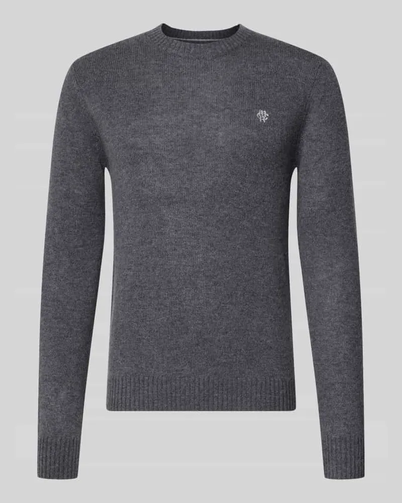 McNeal Slim Fit Strickpullover aus reiner Wolle mit Label-Stitching Mittelgrau