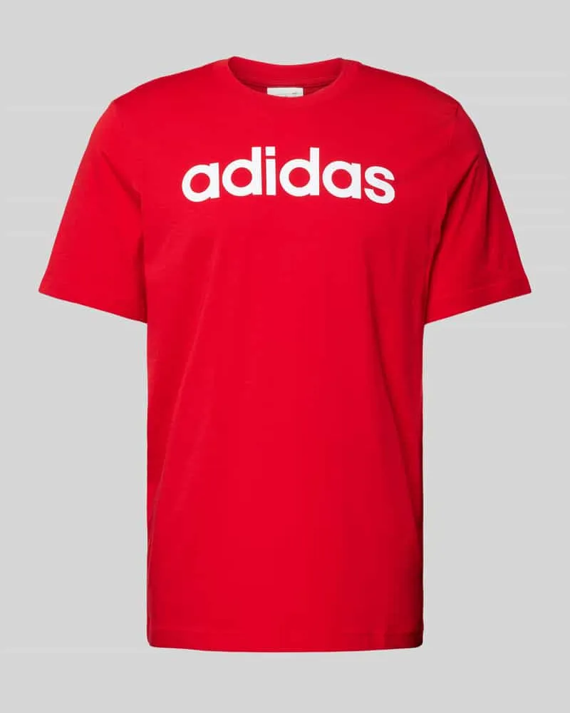 adidas T-Shirt mit Label-Print und Rundhalsausschnitt Rot