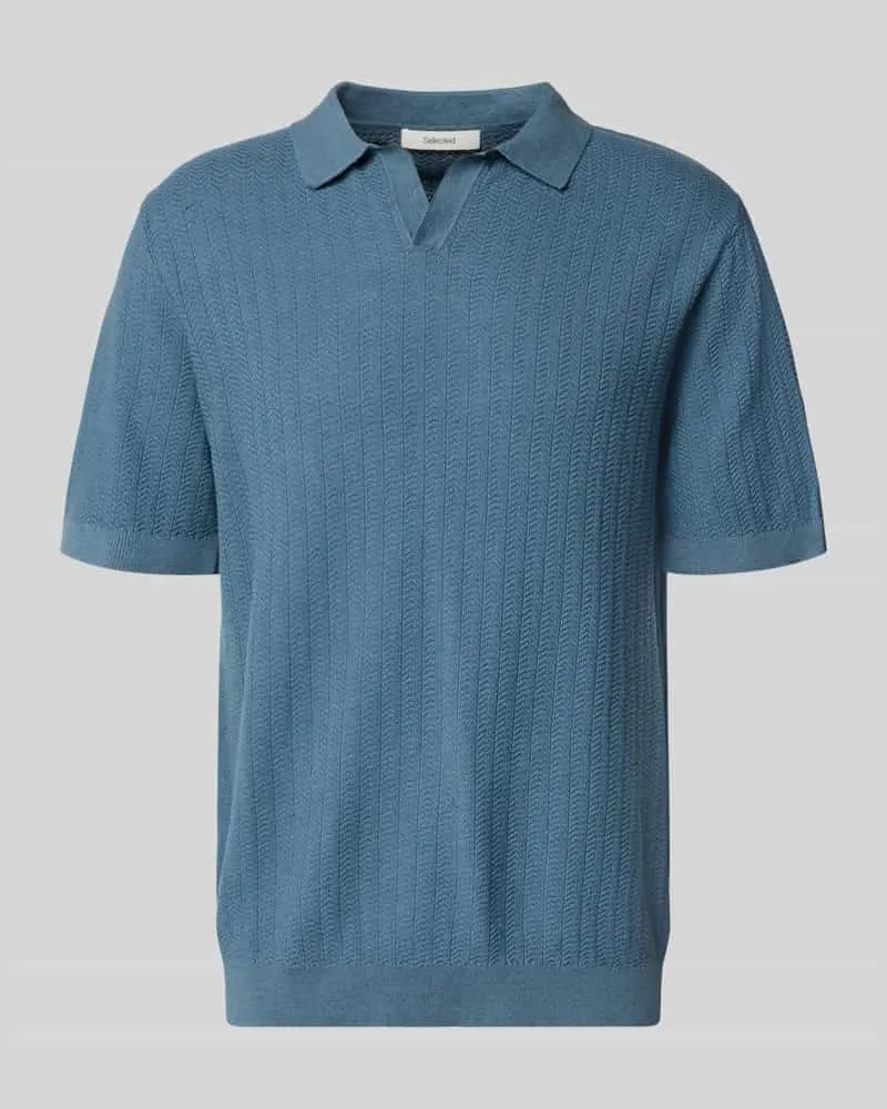 Selected Homme Regular Fit Poloshirt aus Baumwoll-Leinen-Mix Modell 'MATTIS Rauchblau