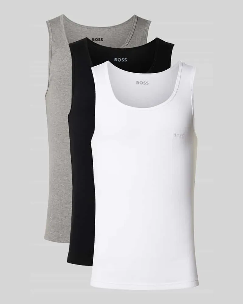 HUGO BOSS Tanktop mit Label-Stitching Modell 'ONE' im 3er-Pack Weiss