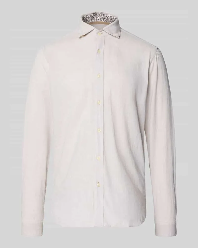 FIL NOIR Regular Fit Business-Hemd aus Leinen-Baumwoll-Mix Modell 'ROMA Sand