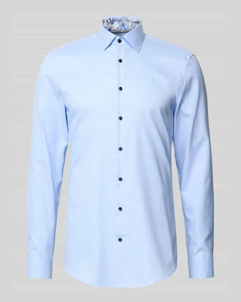 JAKE*S Super Slim Fit Business Hemd aus Baumwolle mit Kentkragen Bleu