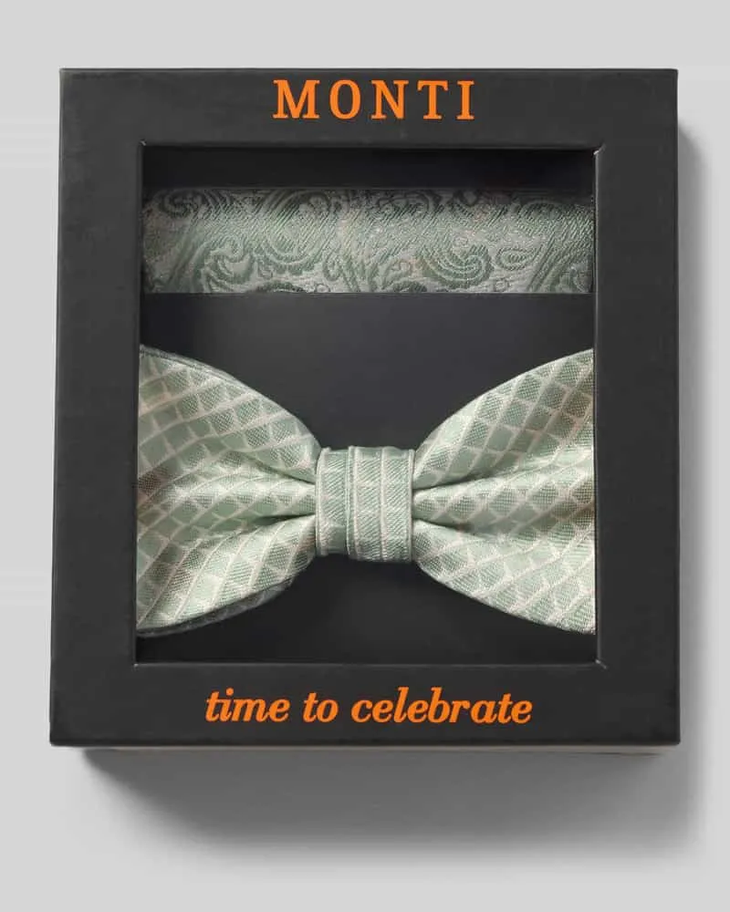 Monti Fliege aus Seide im Set mit Einstecktuch Mint