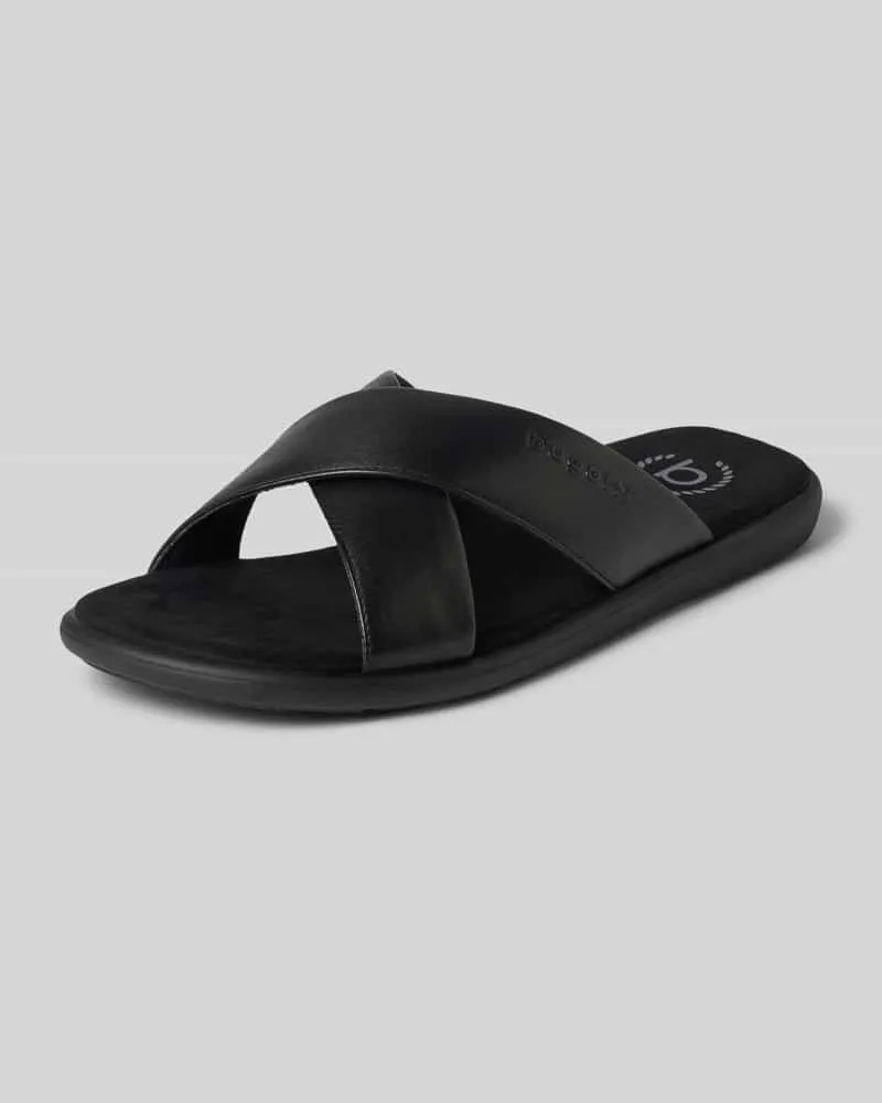 Bugatti Slides aus Leder mit Logo-Prägung Modell 'Dove Black