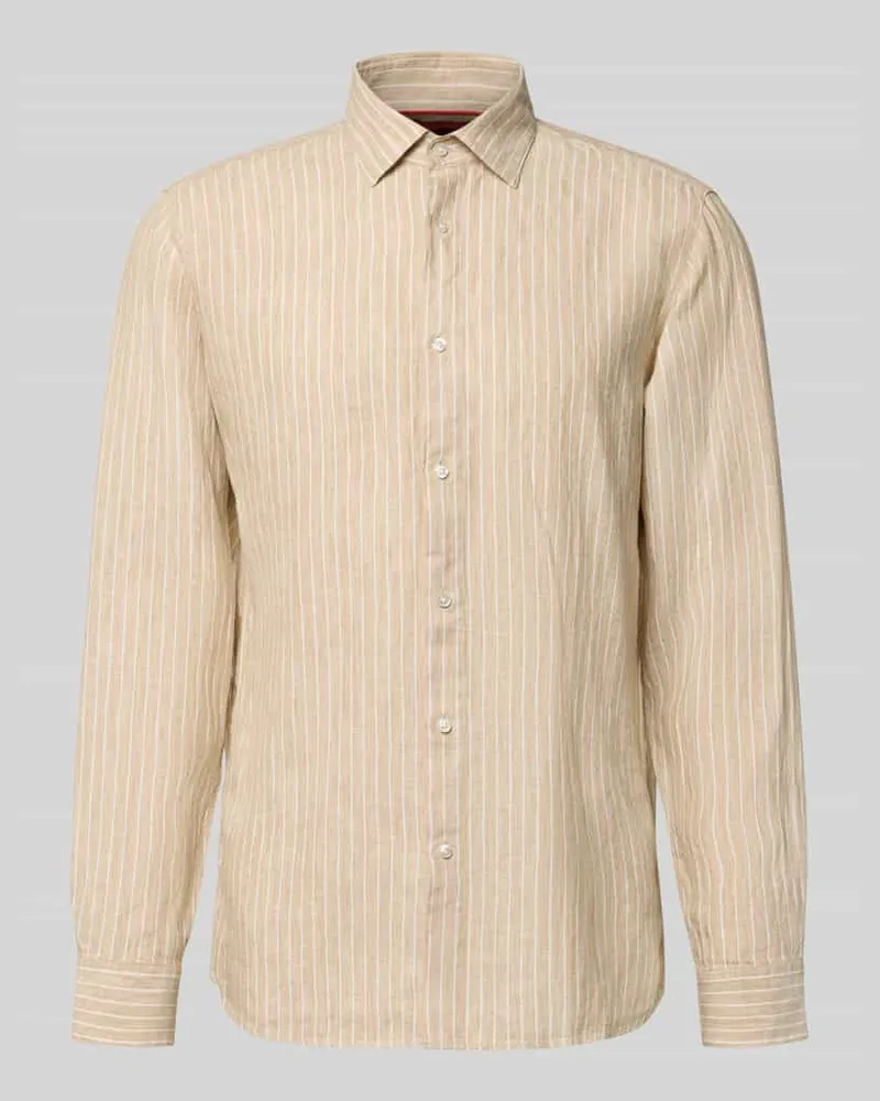 HUGO BOSS Modern Fit Freizeithemd aus reinem Leinen Modell 'VALERIO Sand