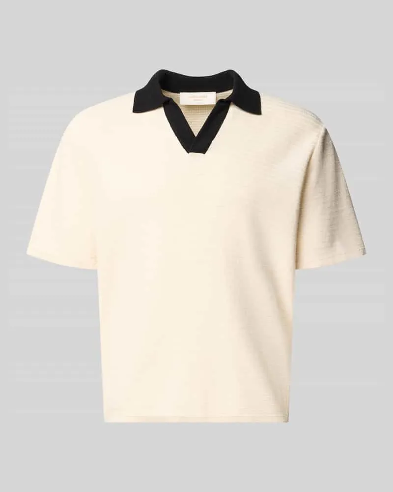 Jack & Jones Regular Fit Poloshirt mit V-Ausschnitt Modell 'COTEDAZUR Beige