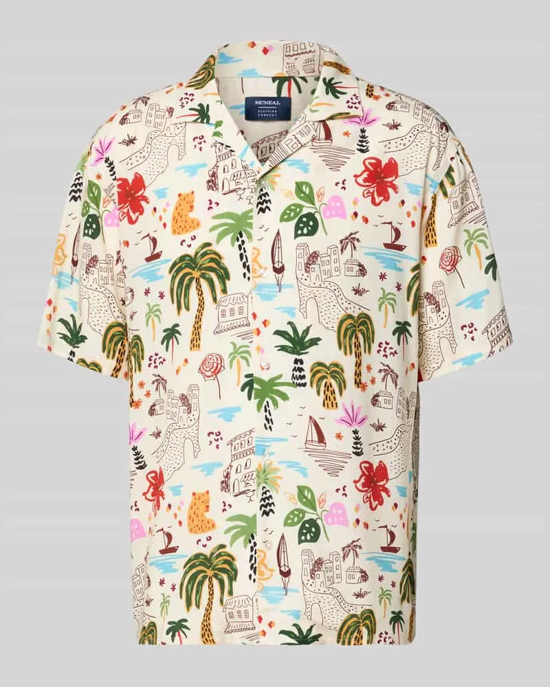 McNeal Regular Fit Freizeithemd aus Viskose-Lyocell-Mix mit Reverskragen Offwhite