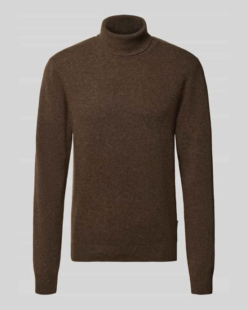 Casual Friday Slim Fit Rollkragenpullover aus Woll-Mix Modell 'Karl Dunkelbraun