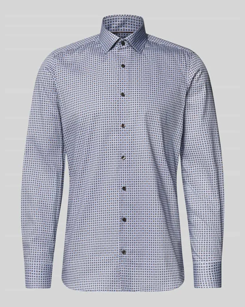 Olymp Slim Fit Bsuinesshemd aus Baumwolle mit Kentkragen Blau