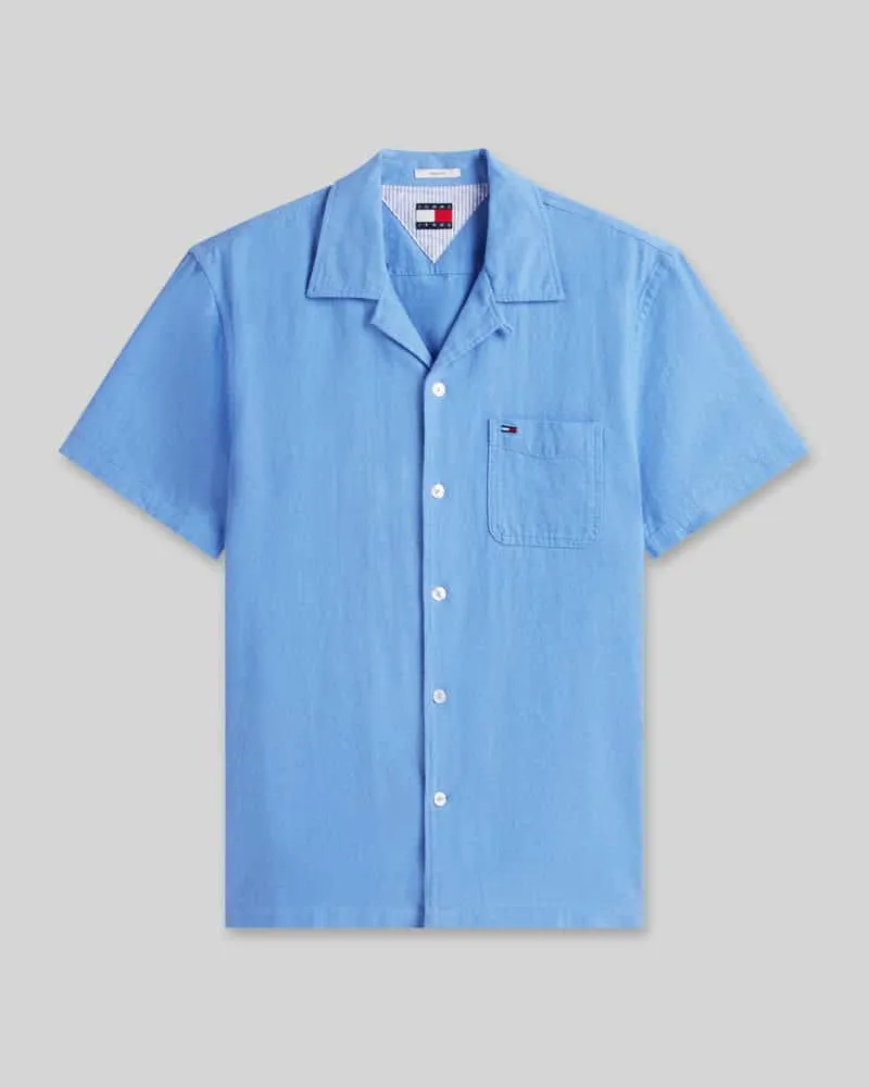 Tommy Hilfiger Regular Fit Freizeithemd aus Leinen-Baumwoll-Mix Blau