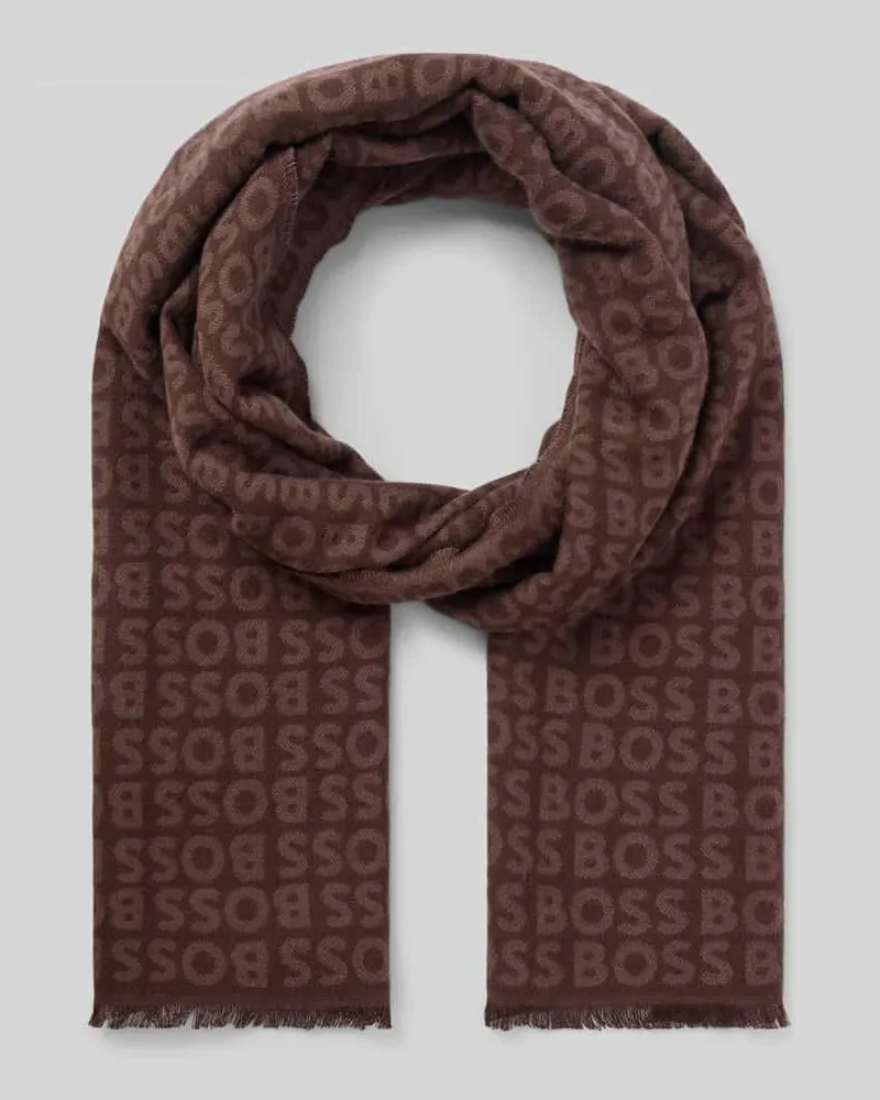 HUGO BOSS Schal mit eingewebter Logo-Struktur Dunkelbraun