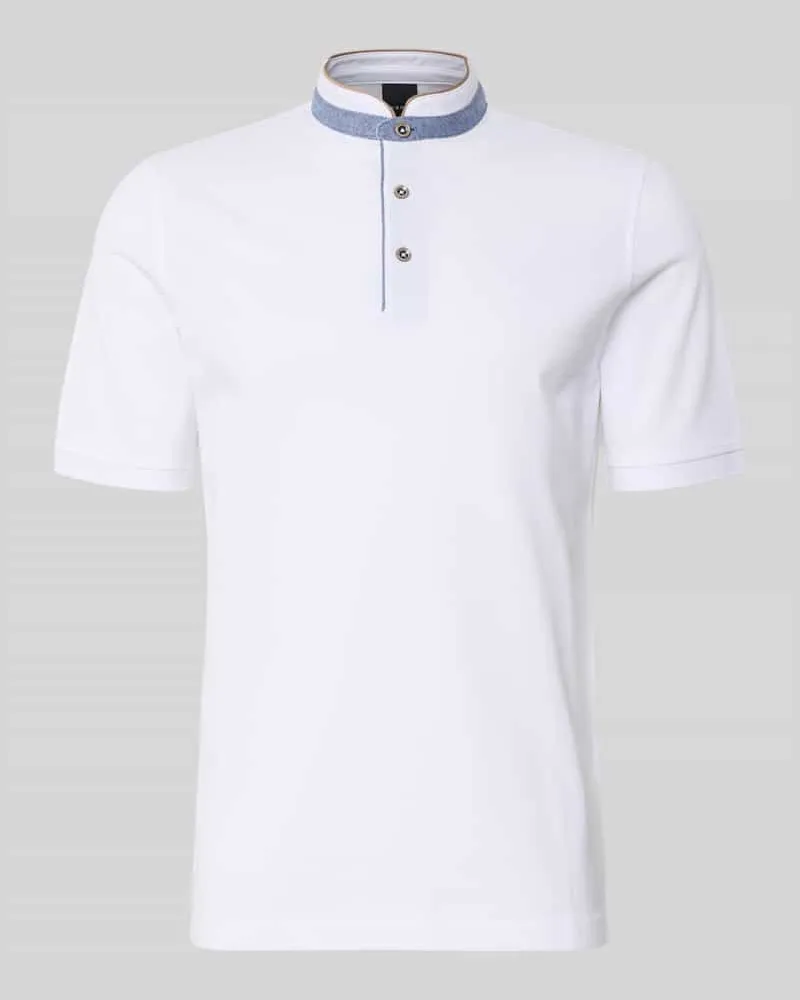Bugatti Regular Fit Poloshirt mit Stehkragen und Logo-Stitching Weiss