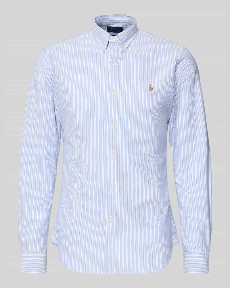 Ralph Lauren Slim Fit Freizeithemd mit Knopfleiste Rauchblau