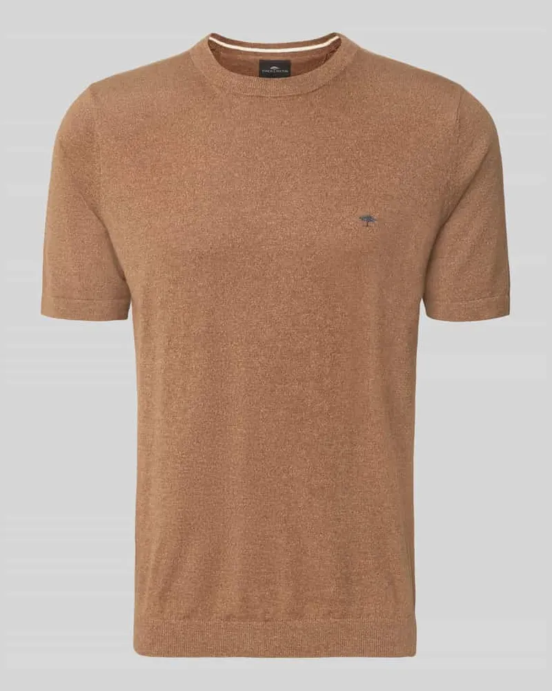 Fynch-Hatton Regular Fit T-Shirt mit Leinen-Anteil in Strick-Optik Cognac