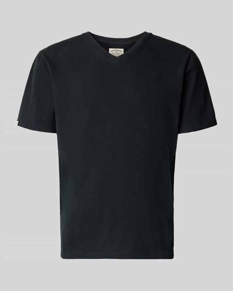 Superdry. T-Shirt aus Baumwoll-Leinen-Mix mit V-Ausschnitt Black