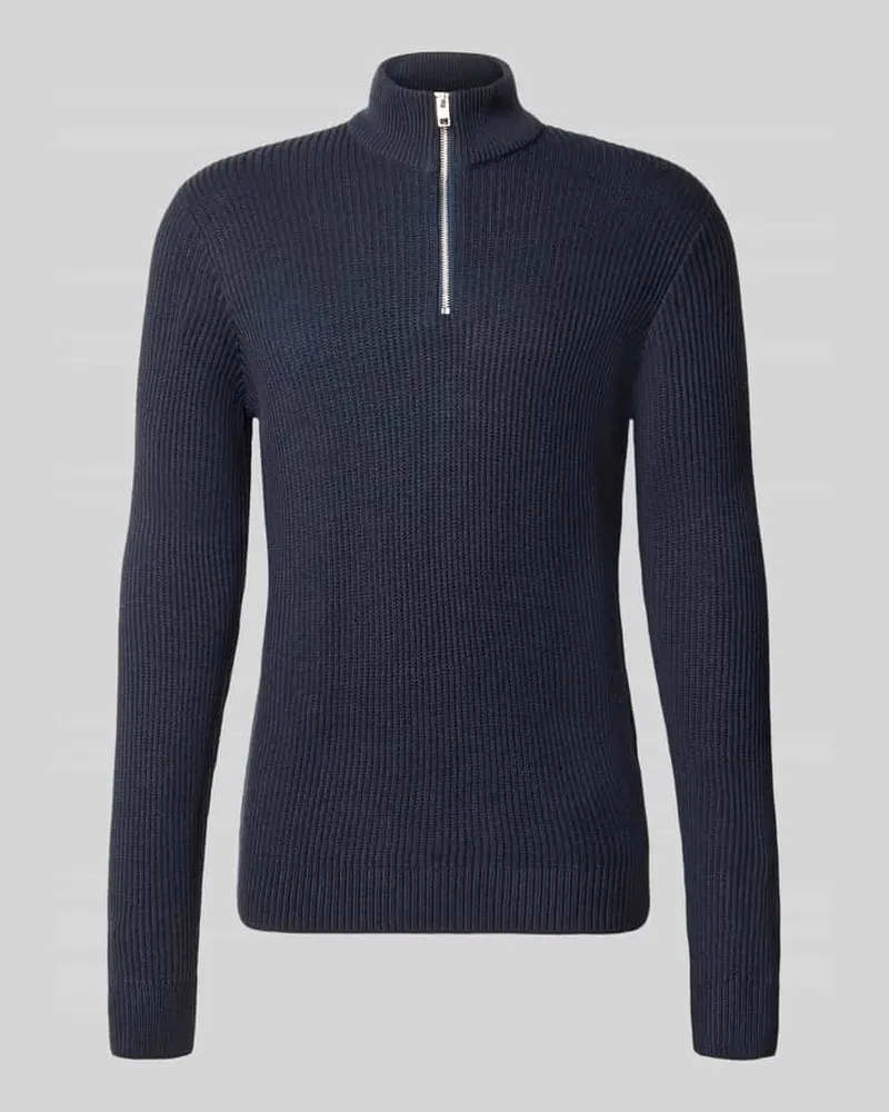 Jack & Jones Strickpullover mit Troyer-Kragen Modell 'PANNEL Marine