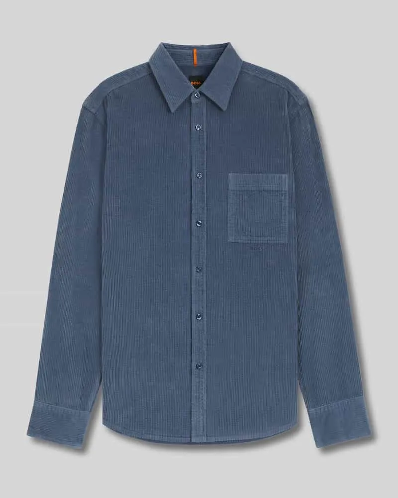 HUGO BOSS Regular Fit Freizeithemd aus reiner Baumwolle Rauchblau