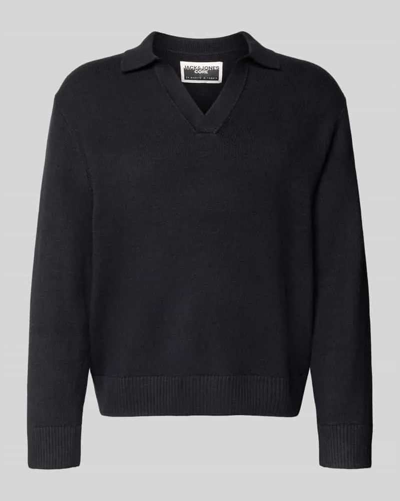 Jack & Jones Strickpullover mit V-Ausschnitt Modell 'COVER Black