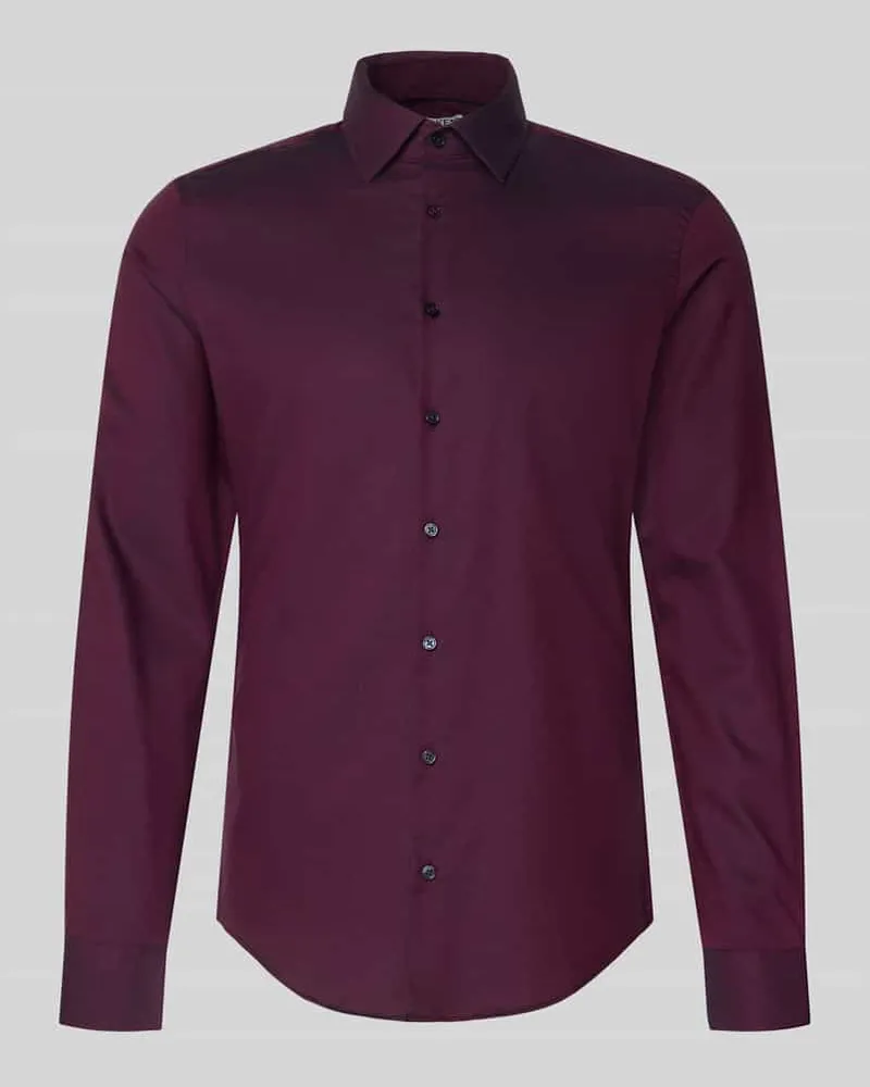 JAKE*S Slim Fit Business Hemd aus Baumwolle mit Kentkragen Bordeaux