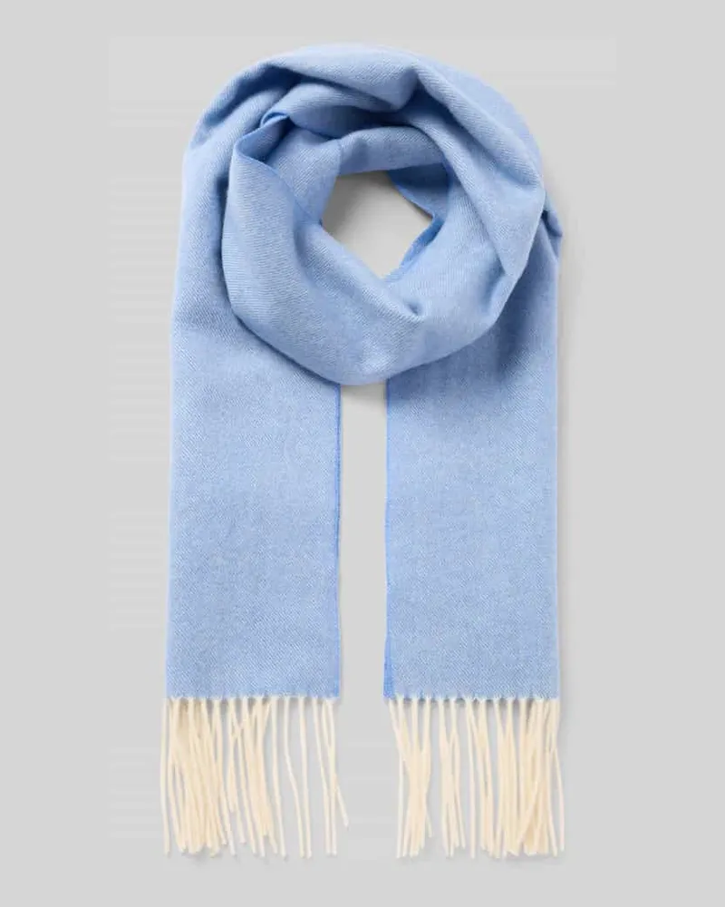 Ascot Schal aus Wolle Kaschmir mit Fransen Bleu