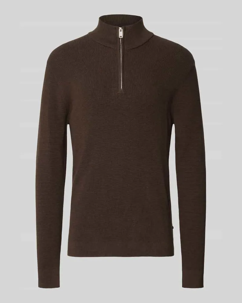 Matinique Slim Fit Troyer aus Baumwoll-Mix Dunkelbraun