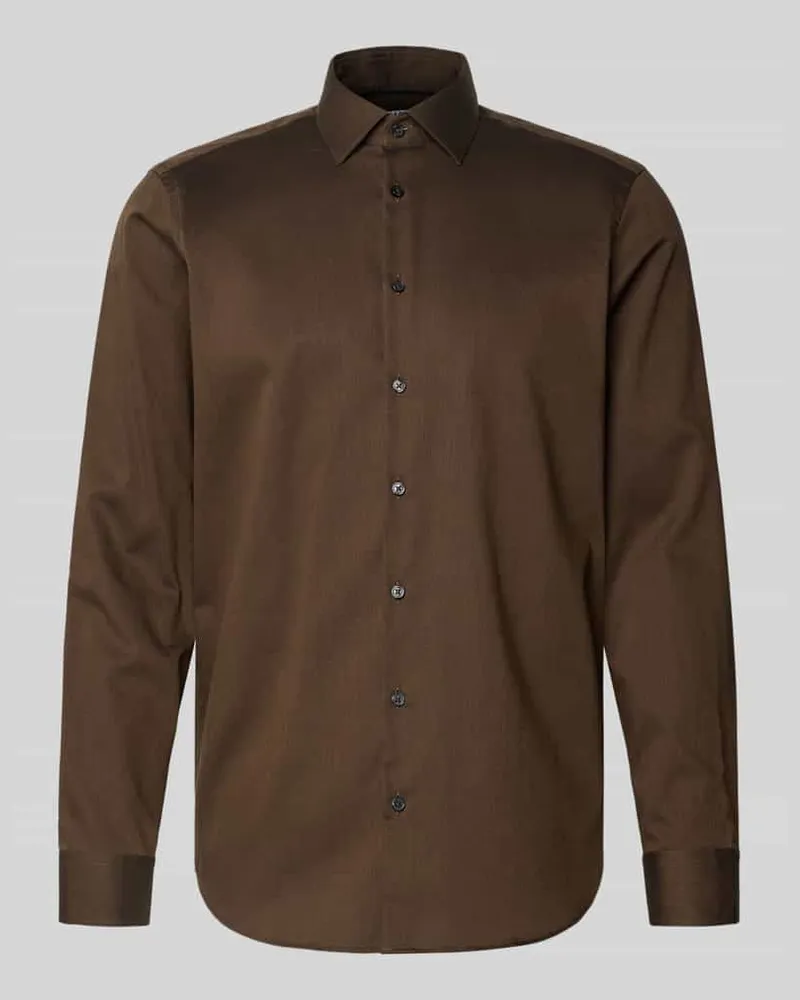 JAKE*S Regular Fit Business Hemd aus Baumwolle mit Kentkragen Schoko