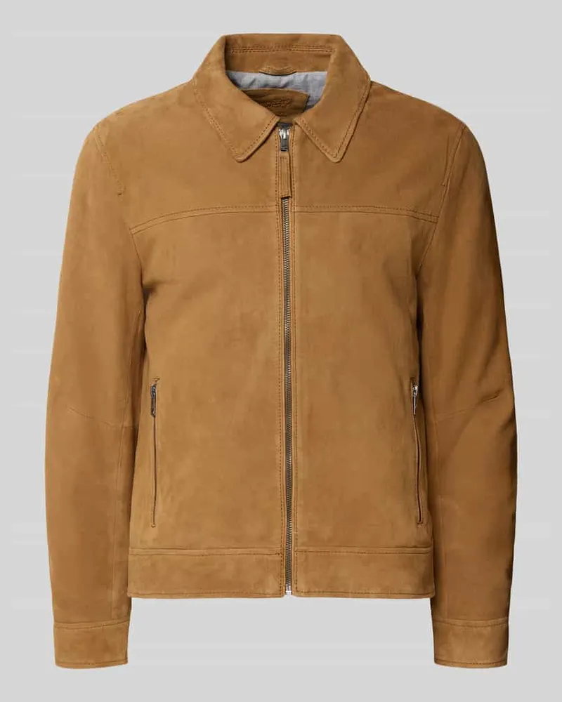Mauritius Lederjacke aus Schafsnubuk mit Reißverschluss Modell 'TRIVEN Cognac
