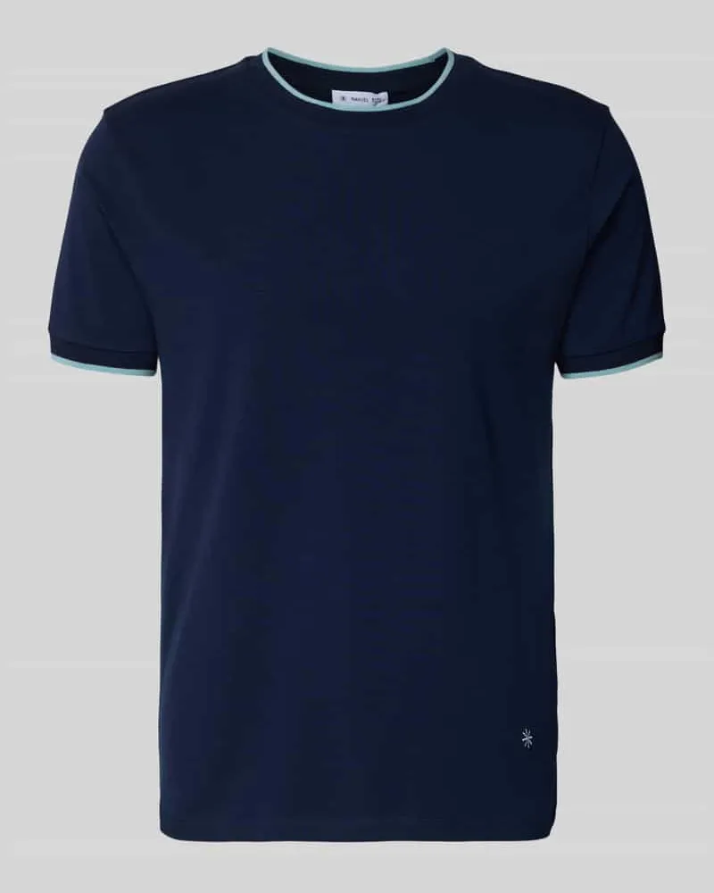 Manuel Ritz T-Shirt mit Rundhalsausschnitt und Kontraststreifen Marine