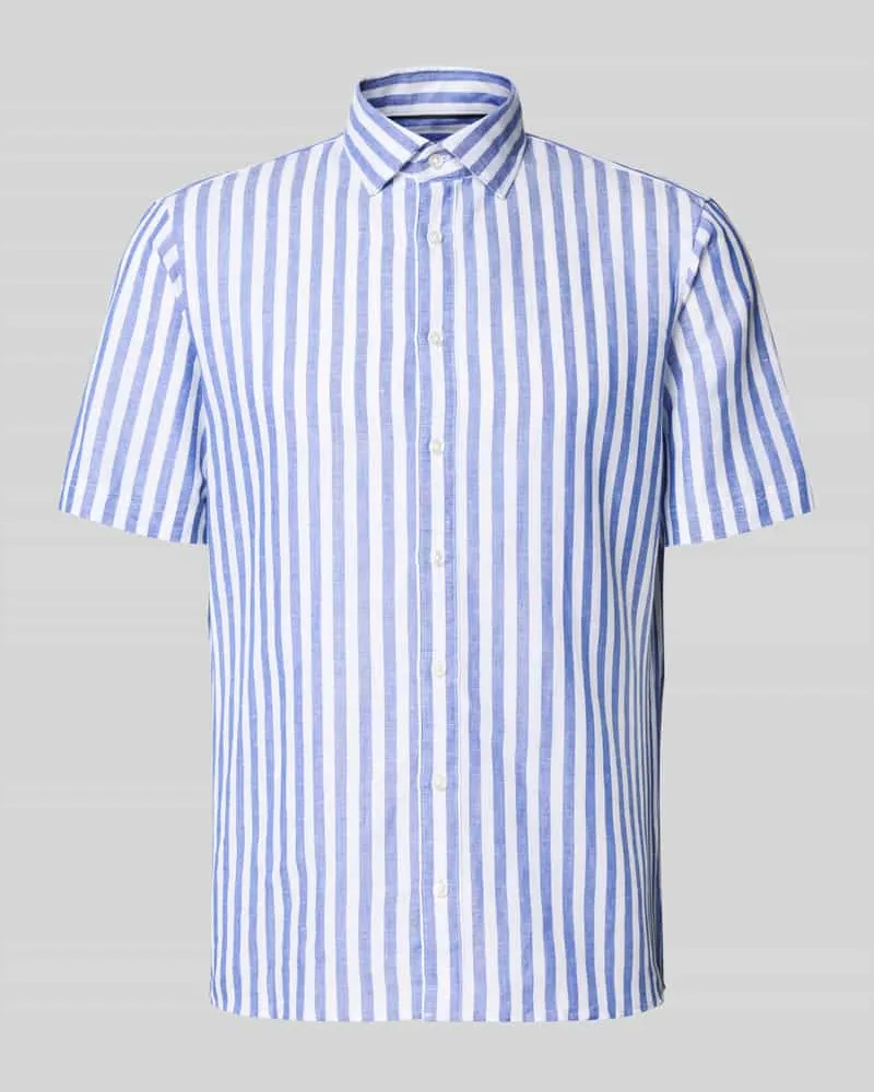 JAKE*S Slim Fit Business Hemd aus Leinen-Misch mit Kentkragen Royal